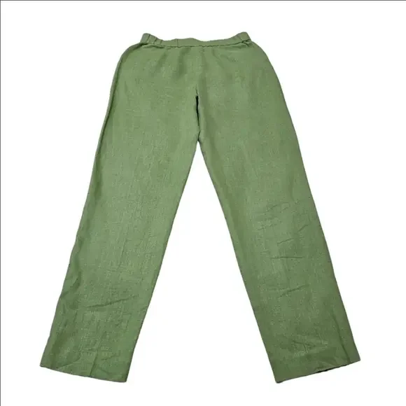 MNG Linen Tailored Pants Flat Front Green Straight Ciggarette Leg Womens Small - Picture 15 of 15
